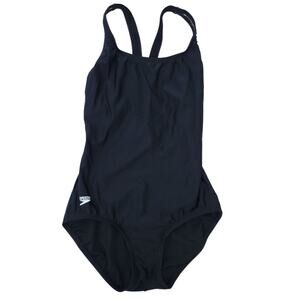 Speedo One Piece Competitive Bathing Suit Size 10 Black Solid Swimsuit